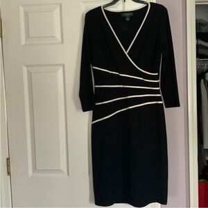 ⭐🎩Lauren Ralph Lauren Black Dress with White Stripes